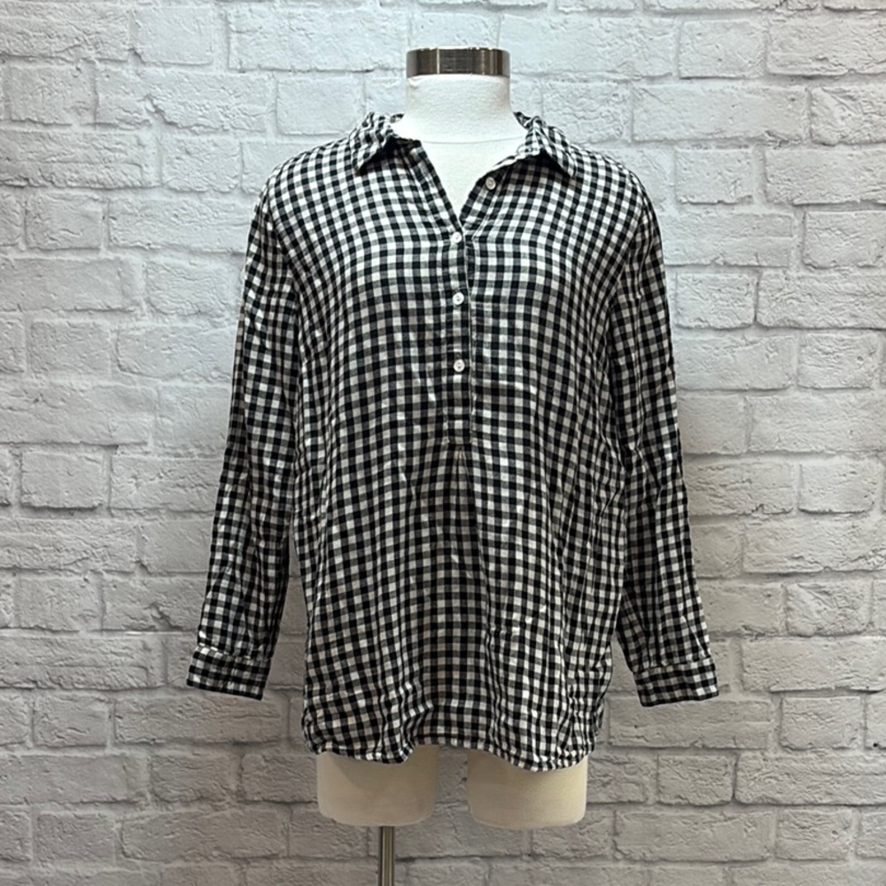 J. Jill Black and White Gingham Casual Shirt